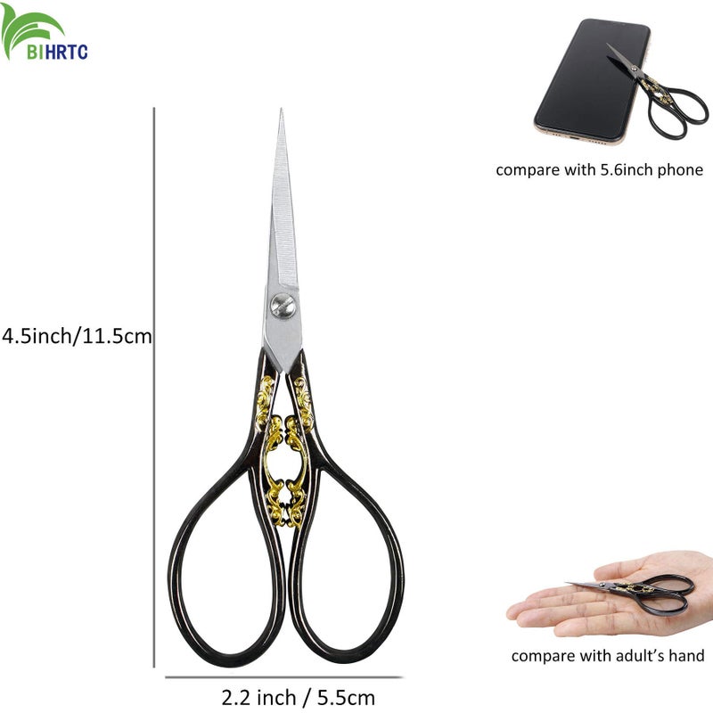 BIHRTC 4.33 Inches Vintage European Style Stainless Steel Auspicious Clouds Scissors for Needlework, Embroidery, Sewing, Craft, Art Work & Everyday Use (Black) - Image 2